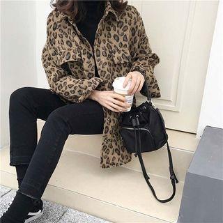 Leopard Print Snap-buttoned Jacket Leopard - One Size