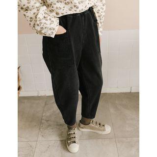 Fleece-lined Baggy Pants Black - One Size