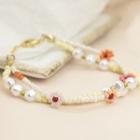 Flower Faux Pearl Bracelet Yellow & White & Gold - One Size