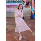 Lettering Slit-side Long T-shirt Dress