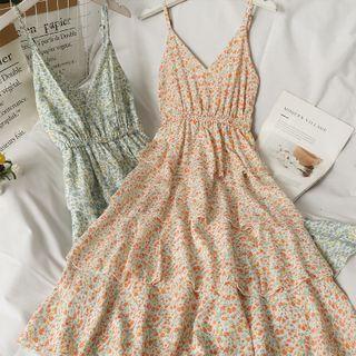 Layered Sleeveless Floral Midi Dress In 5 Colors