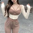 Plain Camisole Top / Long-sleeve Crop Top / Flared Pants