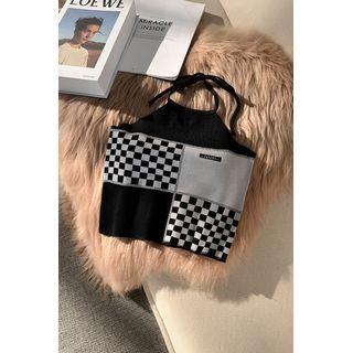 Halter Check Panel Camisole Top Check - Black & White - One Size