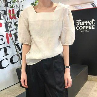 Square-neck Puff-sleeve Top White - One Size