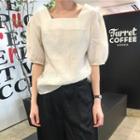 Square-neck Puff-sleeve Top White - One Size