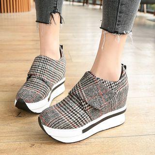 Platform Hidden Wedge Plaid Velcro Shoes