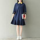 3/4-sleeve Contrast-collar Dress