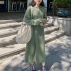 Plain Knit Midi Hoodie Dress Green - One Size