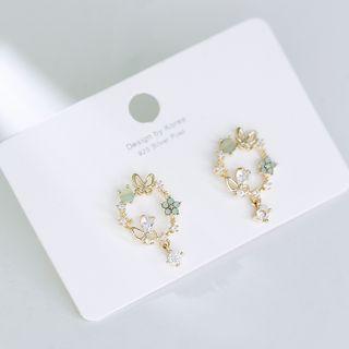 Flower Rhinestone Drop Earring 1 Pair - Gold - One Size
