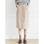 Wool Blend Herringbone Midi Skirt
