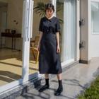 Faux-pearl Buttoned A-line Dress