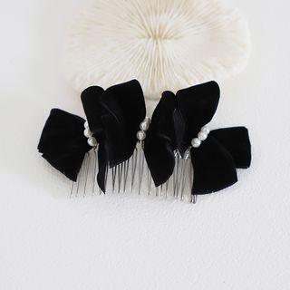 Faux Pearl Bow Headpiece Silver & Black - One Size