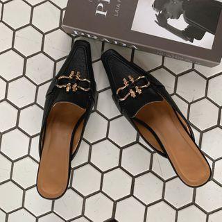 Metal-accent Spool-heel Mules