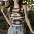 Sleeveless Striped Knit Top Stripes - Blue & Red & Yellow - One Size