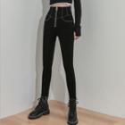 High-waist Contrast Stitching Cropped Skinny Jeans