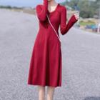 V-neck Ruched A-line Knit Dress