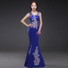 Embroidered Sleeveless Mermaid Evening Gown