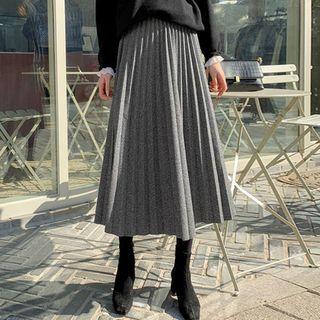 Plus Size Band-waist Accordion-pleat Herringbone Skirt