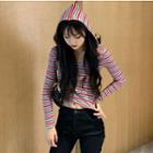 Striped Hooded Crop Knit Top