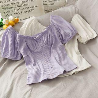 Wide-neck Plain Crop Top