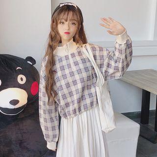 Stand Collar Half-zip Plaid Pullover