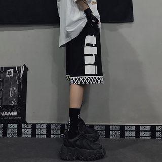 Lettering Print Straight-cut Shorts