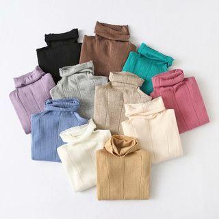 Long-sleeve High-neck Plain Striped Knit Top