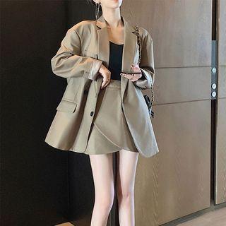 Set: Single-breasted Blazer + Mini A-line Skirt