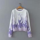 Flame Print Sweater White & Purple - One Size