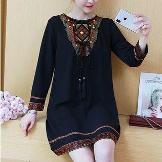 Long-sleeve Embroidered Tunic Dress