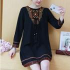 Long-sleeve Embroidered Tunic Dress