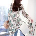 Floral Print Lace-trim Cardigan With Cord