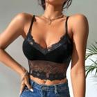 V-neck Lace Panel Cropped Camisole Top