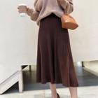 Rib-knit Midi A-line Skirt