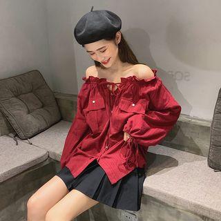 Off-shoulder Pocket Detail Blouse
