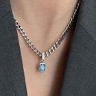 Rectangle Rhinestone Pendant Alloy Necklace Silver - One Size