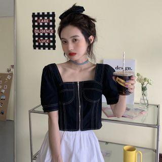 Contrast Stitching Short-sleeve Blouse