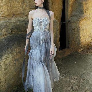 Strapless Ruched Maxi A-line Dress