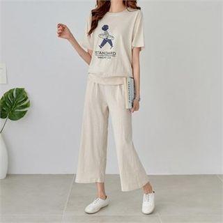 Set: Printed T-shirt + Band-waist Pants