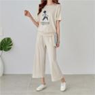 Set: Printed T-shirt + Band-waist Pants