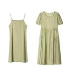 Plain Slipdress / Puff Short Sleeve Oversized Dress