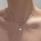 Heart Moonstone Pendant Layered Sterling Silver Necklace Silver - One Size