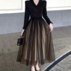 Plain Cropped Blazer / Mesh Midi A-line Skirt