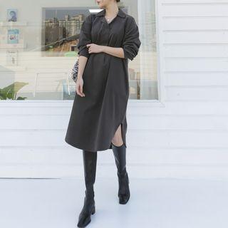 Open-placket Midi Shift Dress