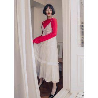 Sleeveless Tiered Long Tulle Dress White - One Size