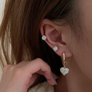 Rhinestone Stud Earring / Heart Drop Earring
