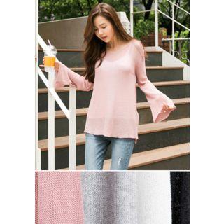 V-neck Perforated-detail Knit Top