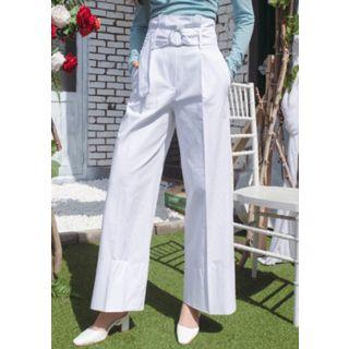 Belted High-rise Wide-leg Pants