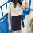 Embroidered Short-sleeve Long T-shirt / A-line Skirt