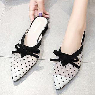 Mesh Panel Pointed Toe Flat Mules